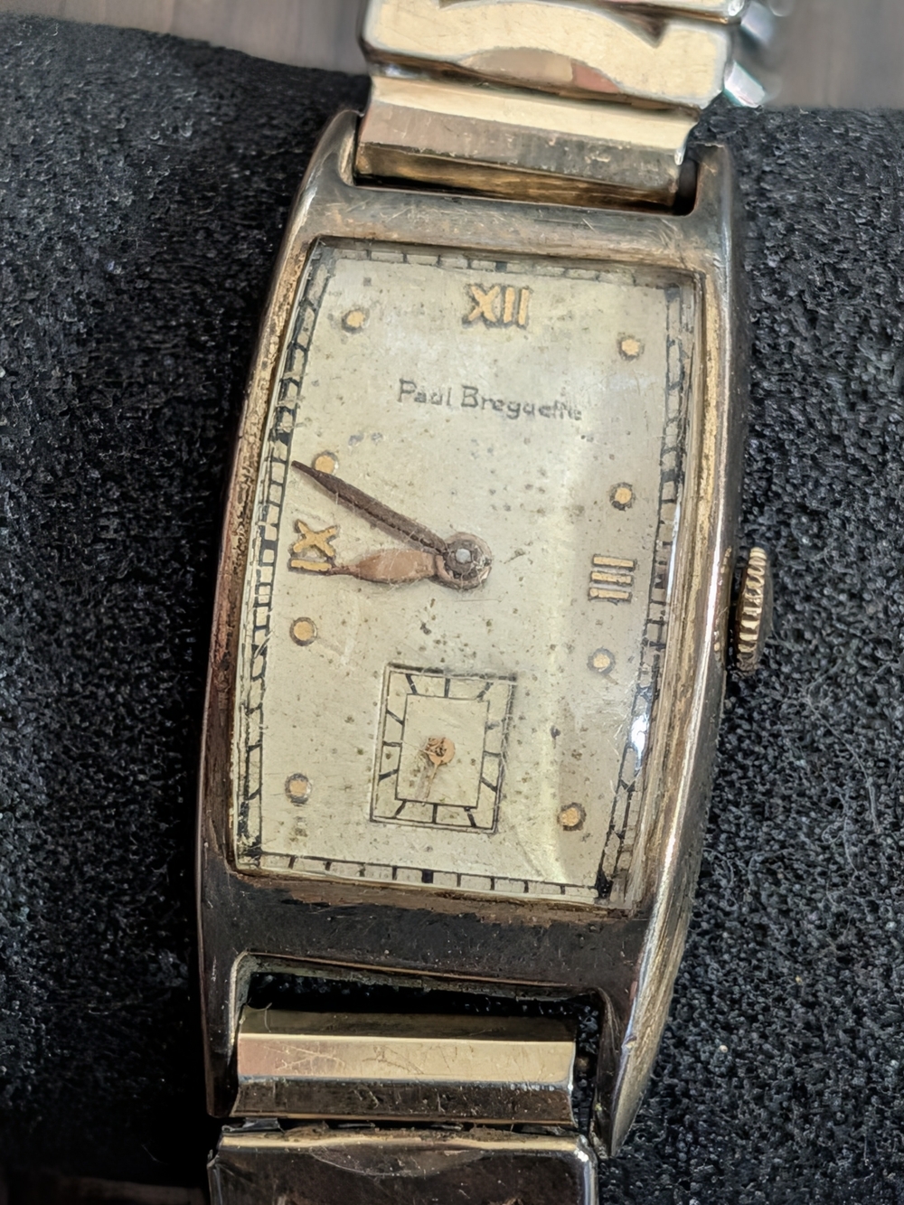 PAUL BREGUETTE VTG 10k Gold Filled Rectangular Tank Watch Mechanical Watch
